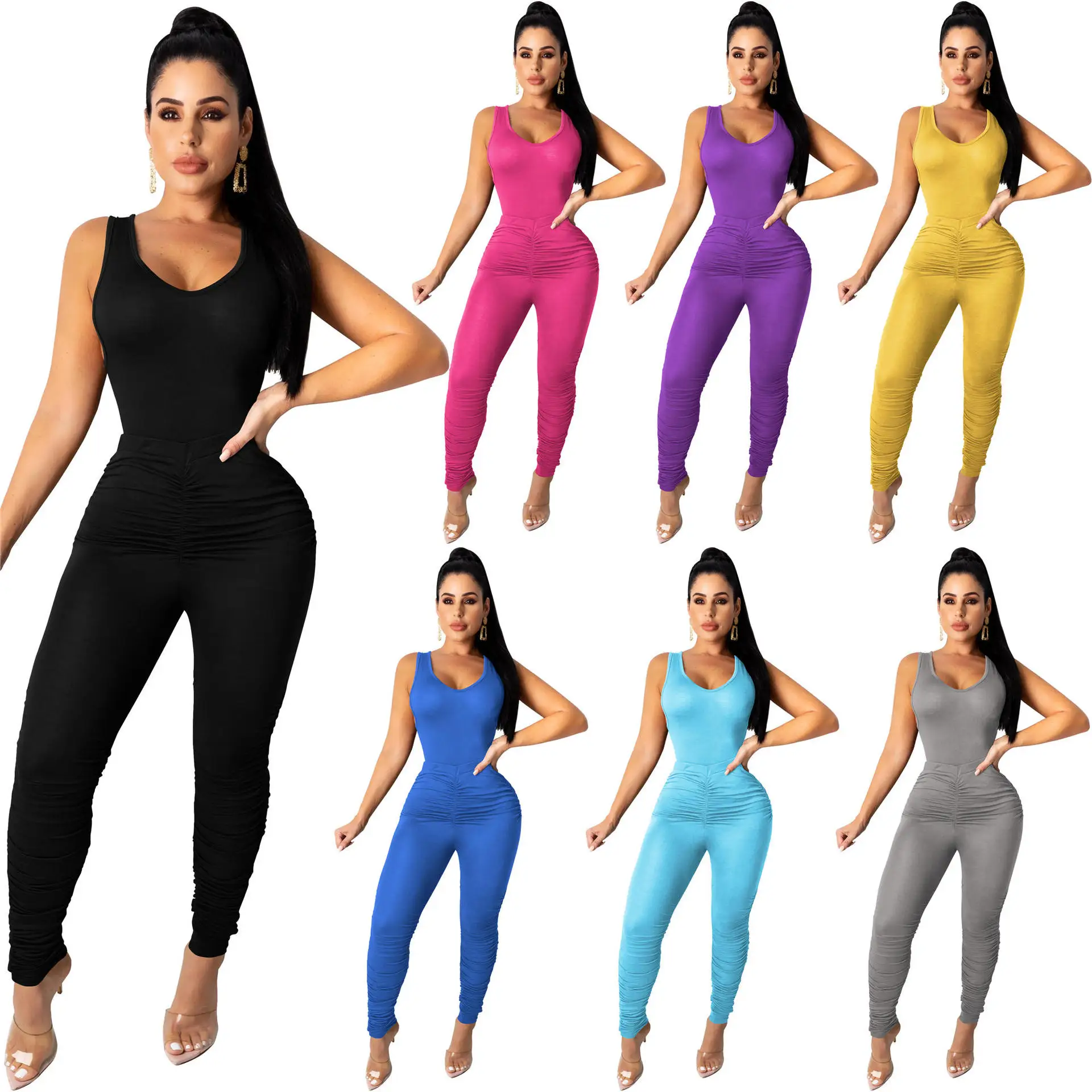 

10301-SW78 vest two piece sets sacked pants jumpsuits women sehe fashion, 7 colors