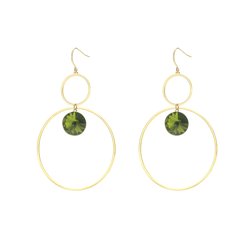 

New Summer Double Circle Wire Wrap Earring Charms,Trendy Women Earrings Jewelry Crystal