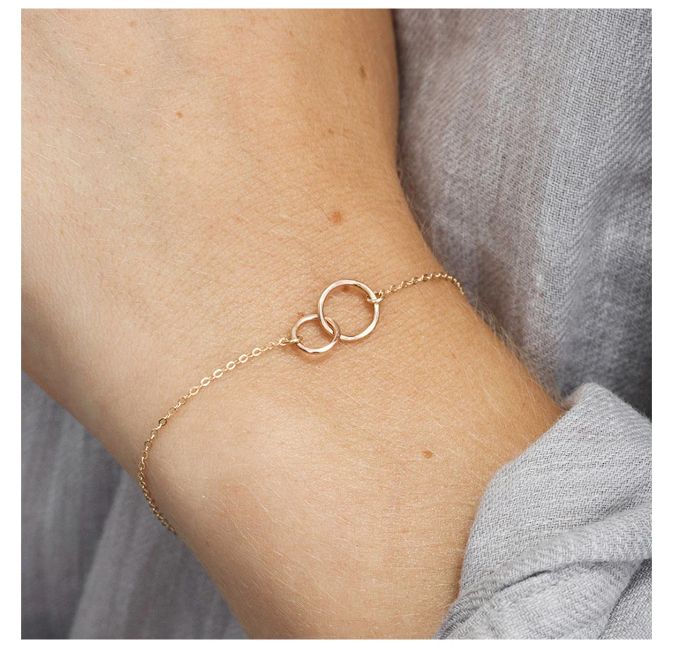 

316L Stainless Steel Simple Delicate Double Circle Bracelets, 14k gold/rose gold/silver