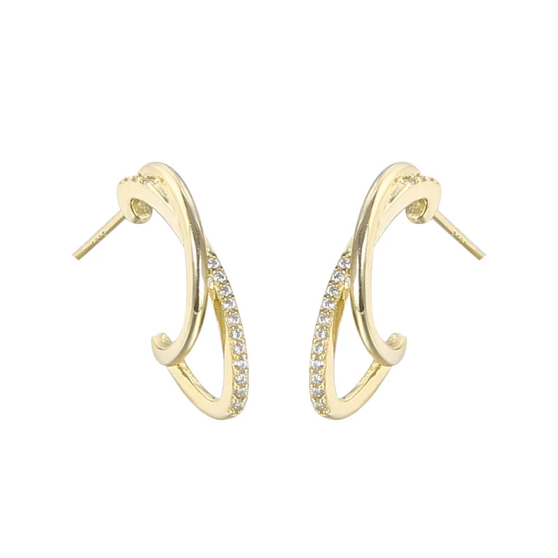 

Daidan Earrings Zirconia Cubic Luxury C Shape Double C Stud Silver 925 18K Gold Plated Earrings