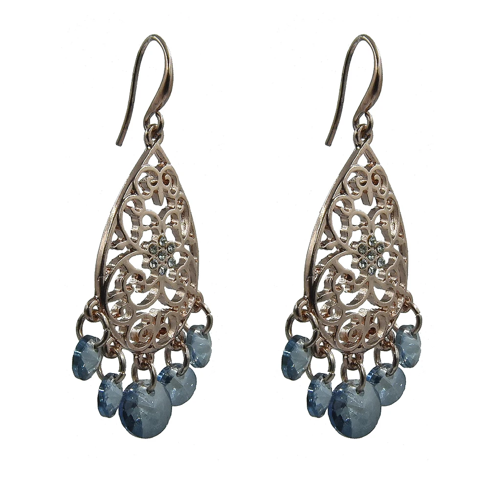 

Vintage Jewelry Ethnic Jewelry Alloy Bohemia Blue Rhinestone with Glass dangle Earrings For Women, Gold