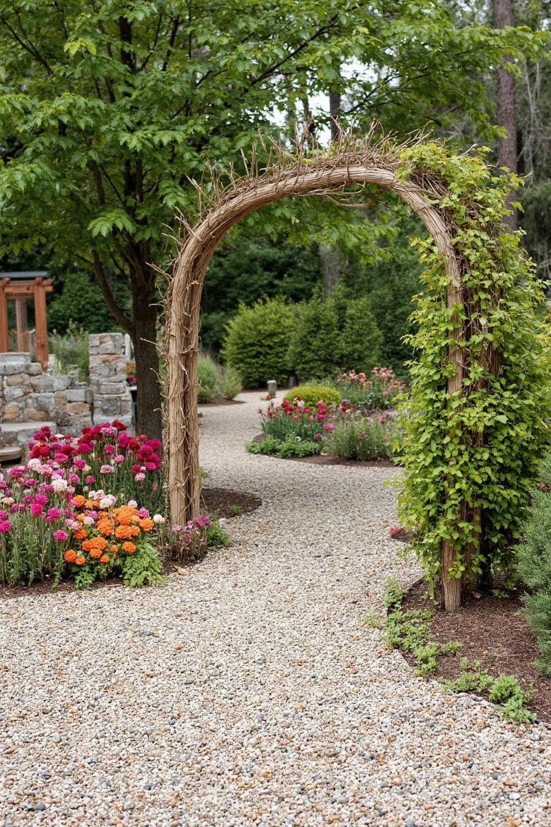Before and after photos of backyard gravel makeover