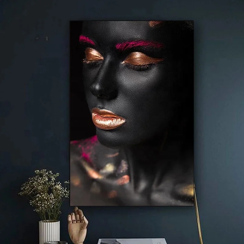 

Black Makeup Woman Portrait Poster Canvas Painting Posters and Pictures Wall Art Pictures for Living Room Decoration No Frame