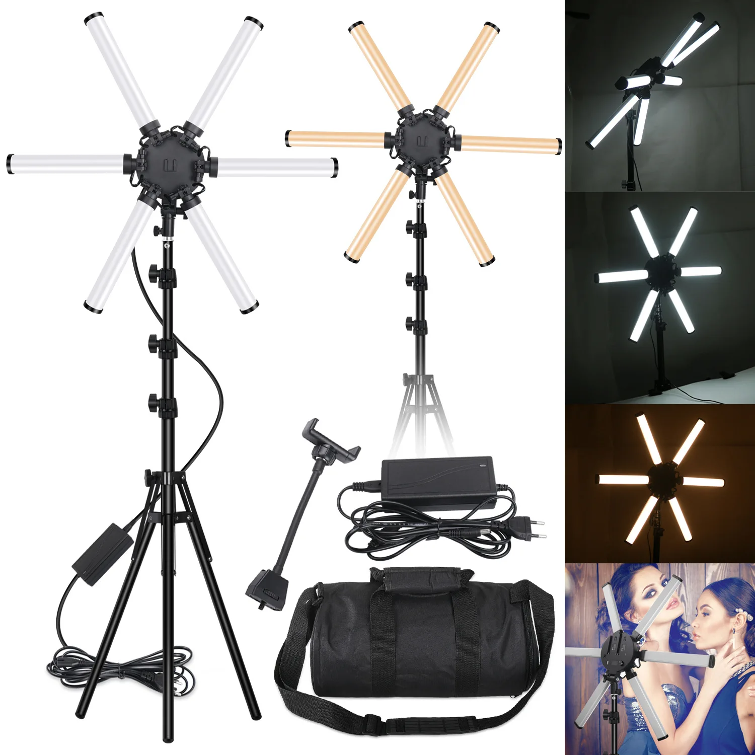 

Video Lights Selfie LED Ring Light Dimmable Ring Lamp With Stand Tripods 6 Arms Light For TIKTOK Youtube Makeup ringlight