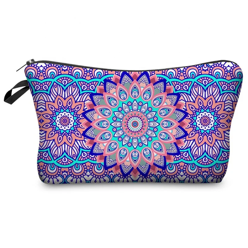 

Custom Mandala Full Color Print Zipper Polyester Girls Wash Beauty Makeup Handbag Women Cosmetic Bag Travel Storage Pouch, Multi-color, custom pattern