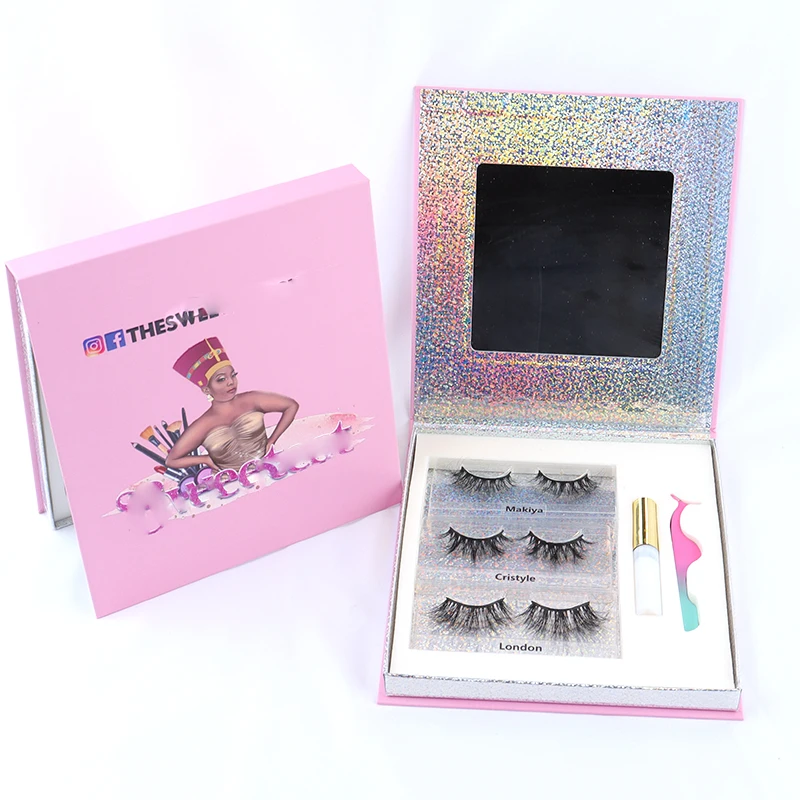 

Wholesale lashes 3d mink vendor 3D Mink Eyelash Full Strip Lashes set eyelashes with glue custom packaging box, Natural black