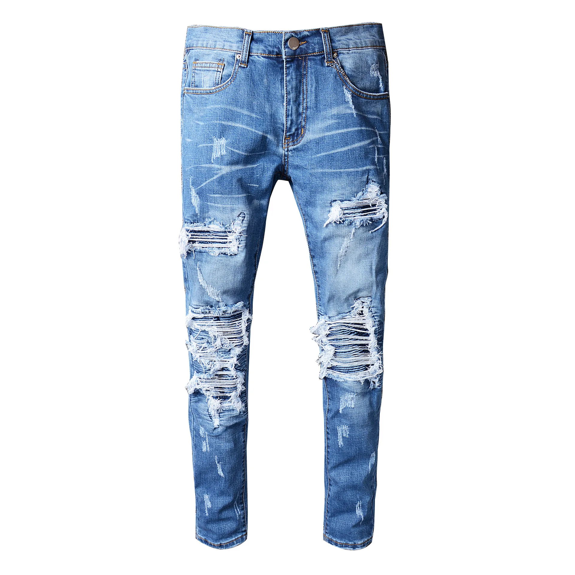 

Wholesale favorable casual men ripped distressed slim skinny cargo jeans pants for men, Blue