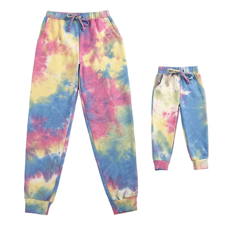 

High quality tie-dye cotton women two pieces mommy and me parent-child outfit, Picture color