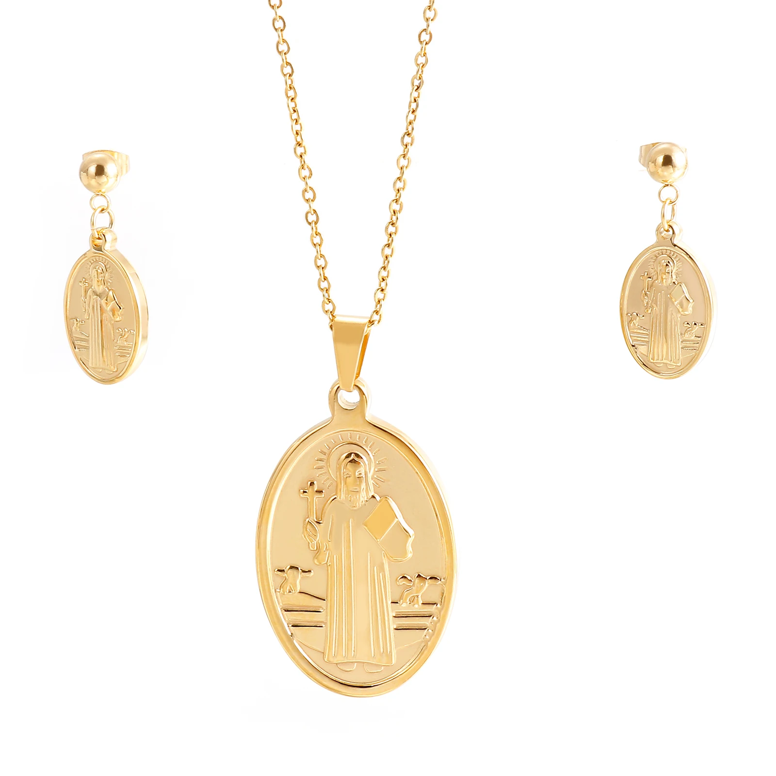 

Fashion Simple Charm Stainless Steel Most Women Earring Necklace Jewelry Set, Steel/gold