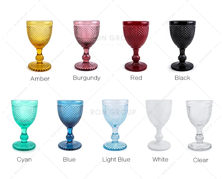 china factory supply top quality custom event party colorful red wine cup vintage lead free pink blue goblet wedding glasses