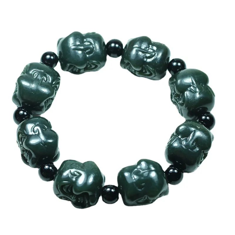 

Natural Jade Wholesale Hetian Jade Fine Material Buddha's Head Bracelet Male Jade Maitreya Buddha Hand String Bracelet