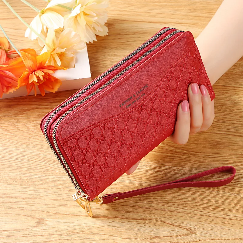 

2022 Vintage Luxury Women Wallets PU Leather Long Double Zipper Clutch Purse Large Capacity Ladies Coin Card Holder Wallet, 6 colors available