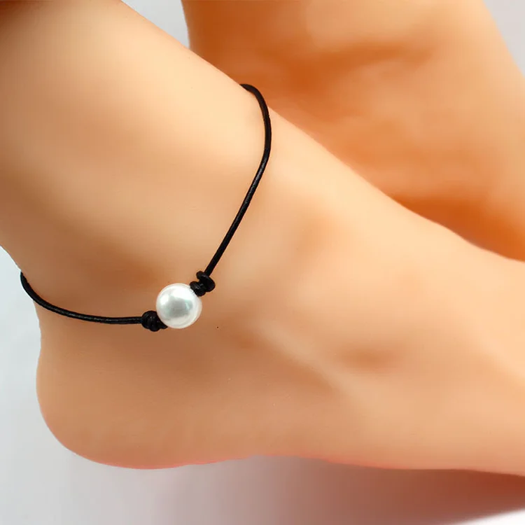 

Foot chain beach jewelry fashion leather rope pearl women feet anklet