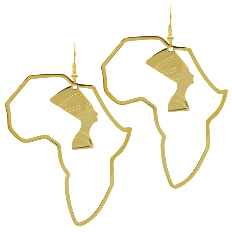 

Bohemia African Africa Stainless Steel Dangling Map Earrings, Picture