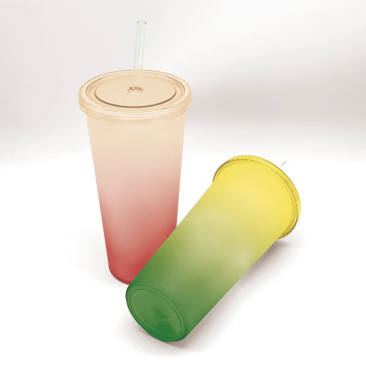 

2021 BPA-Free Color Change Plastic Coffee Cups With Lid And Straw