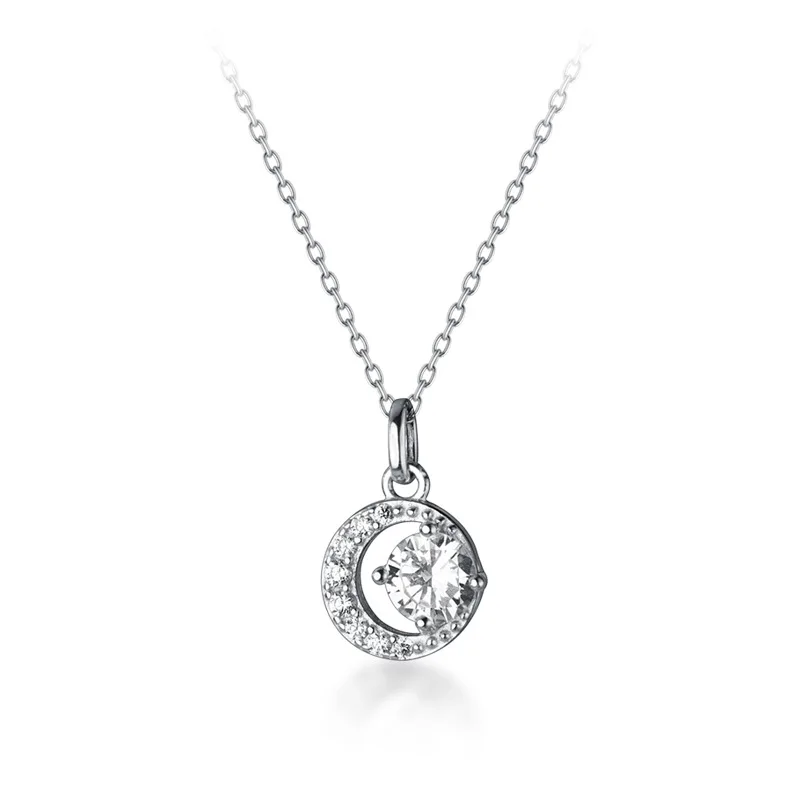 

N3005 Top Sellers For Amazon Silver Jewelry 925 Sterling Silver Crescent Round Single Drill Clavicle Silver Necklace