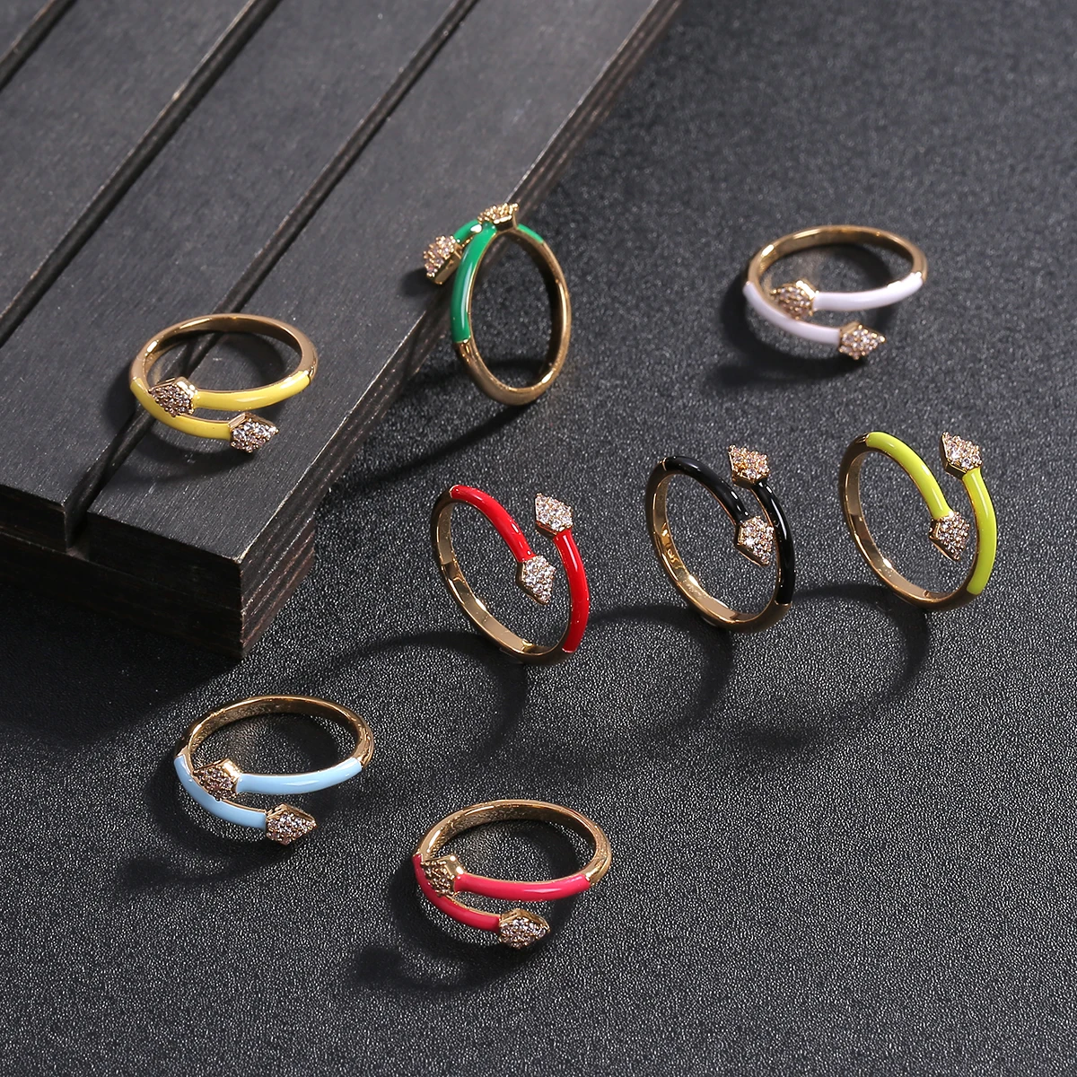 

Minimalism Double Arrows Copper Inlaid Zircon Rings Women Jewelry Exquisite Dripping Glaze Rings