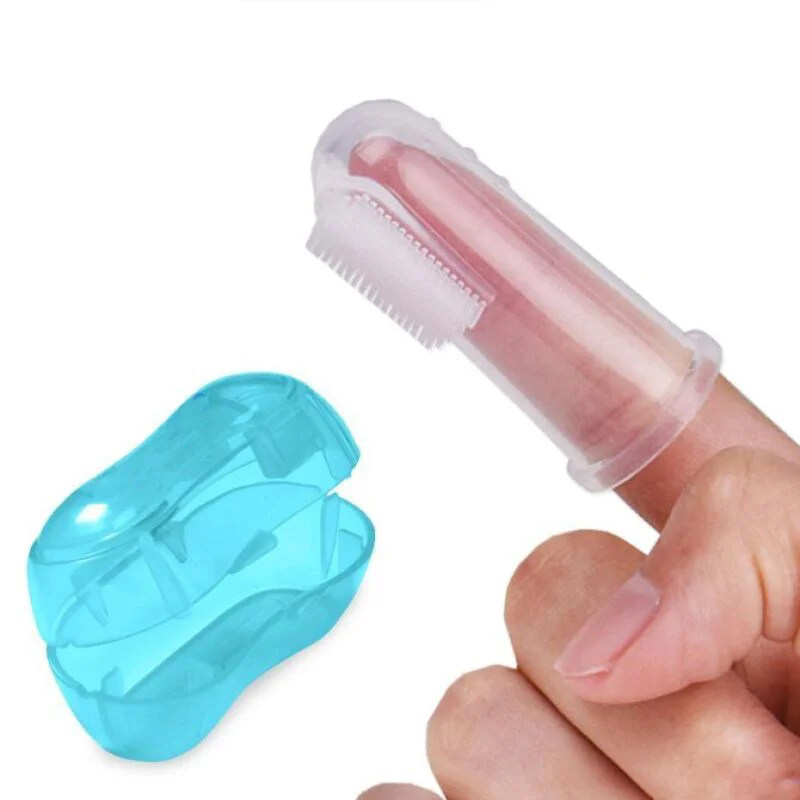 

Box Children Teeth Clear Massage Soft Silicone Infant Rubber Cleaning Brush Massager Set Cute Baby Finger Toothbrush