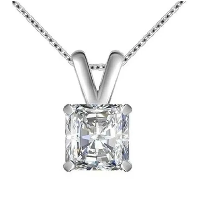 

CAOSHI Classic 925 Silver Plated Jewelry Chain Dainty Princess Cut Cubic Zirconia Pendant Necklace Women Square Diamond Necklace