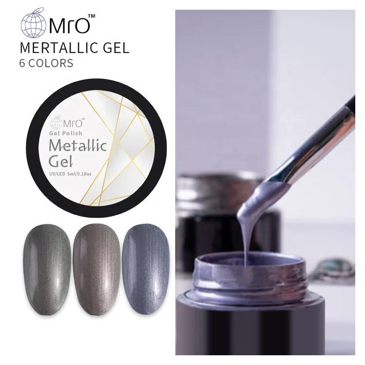 

MRO 5ml Metallic Color Nail Gel Polish Manicure Painting Flowers Drawing Gold Mirror Effect Uv Gel, 6 colors