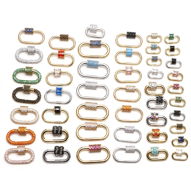 

Multiple Colors Gold Plated Oval Shape Zircon Screw Lock Carabiner Clasps for Jewelry Making
