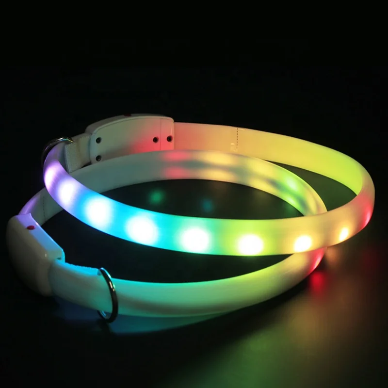 

Color Change 11 Glwoing Mode Dog Silicone Pet Collar, Night Safety Flashing Glow In Dark Custom Fluorescent LED Dogs Collars