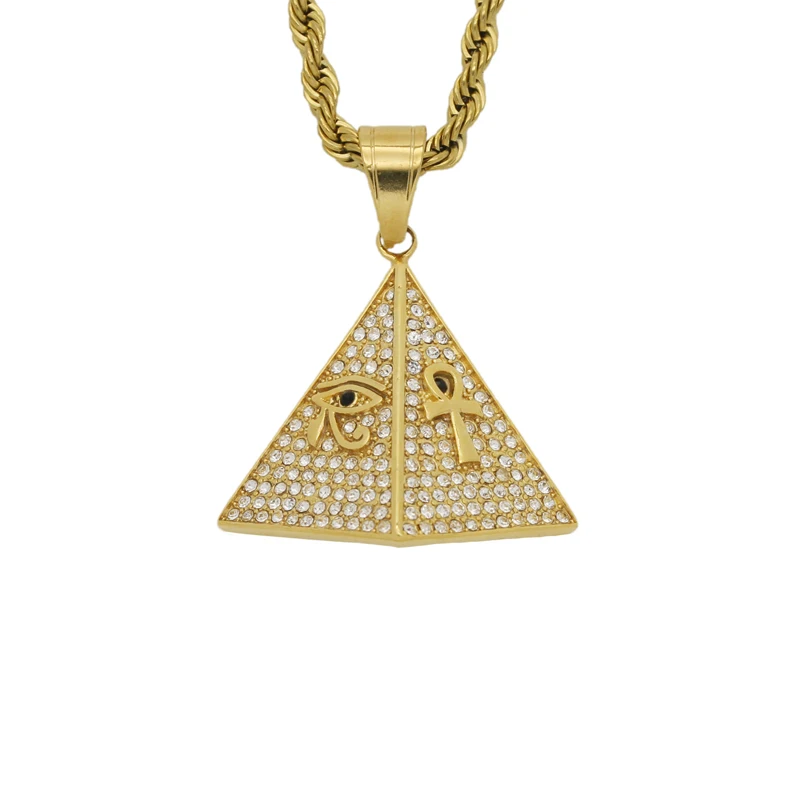 

Blues RTS full crystal pyramid pendant new arrival 18k gold plated jewelry Eye of Horus stainless steel pendant