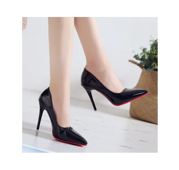 

New Women's High Heels Spring and Autumn European and American Style Pointed Shallow Mouth Lacquer Leather Fashion High Heels