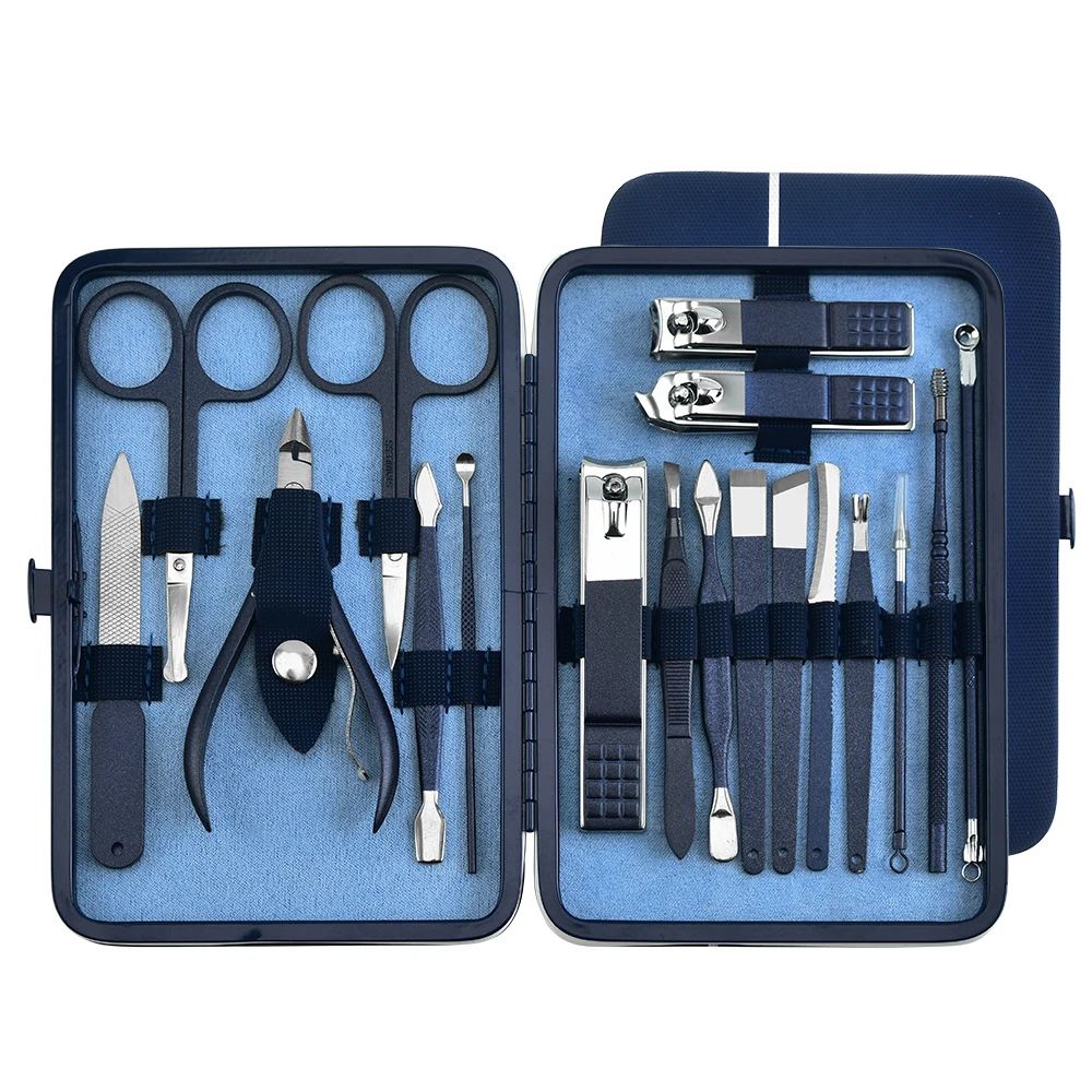 

18pcs Professional Nail Clippers Kit Pedicure Tools Kit Women Grooming Kit Manicure Set for Travel and Home Case Carbon Blue