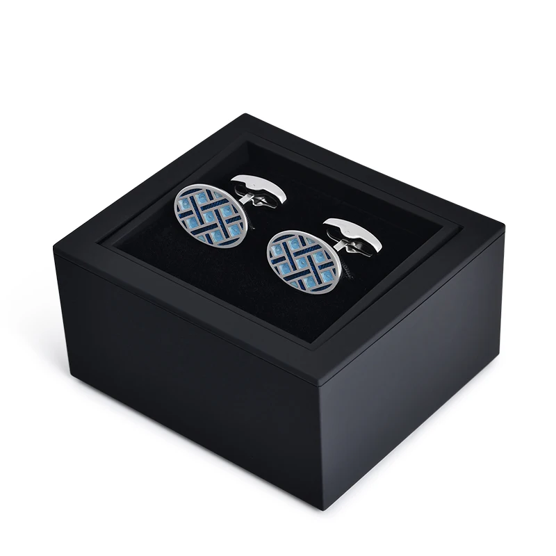 

Custom Accessories Unique Men Clothes Metal Silver Plated Black Oval Cufflinks