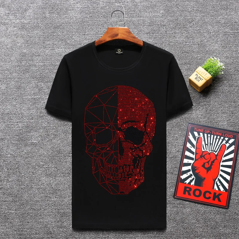 Free sample Skull head Hot Fix Rhinestones motif crystal rhinestone strass iron on Transfer applique