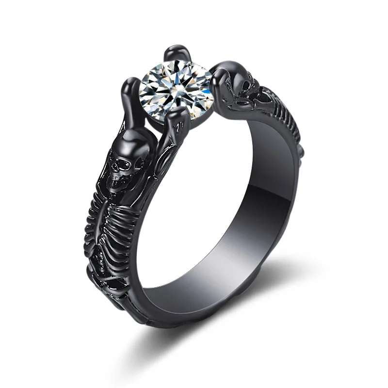 

men ring Punk style Hainon wholesale 2019 new design white zircon black gold rings jewelry, Picture