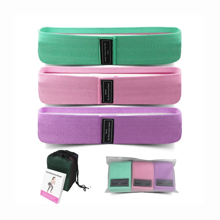 

Bilink ready to ship colorful thickening home Exercise fabric hip resistance band sets, Green/pink/purple