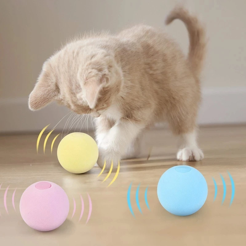 

Smart Cat Toy Interactive Ball Catnip Cat Training Toy Pet Playing Ball Pet Squeaky Supplies Products Toy for Cats Kitten Kitty, Blue, pink, yellow