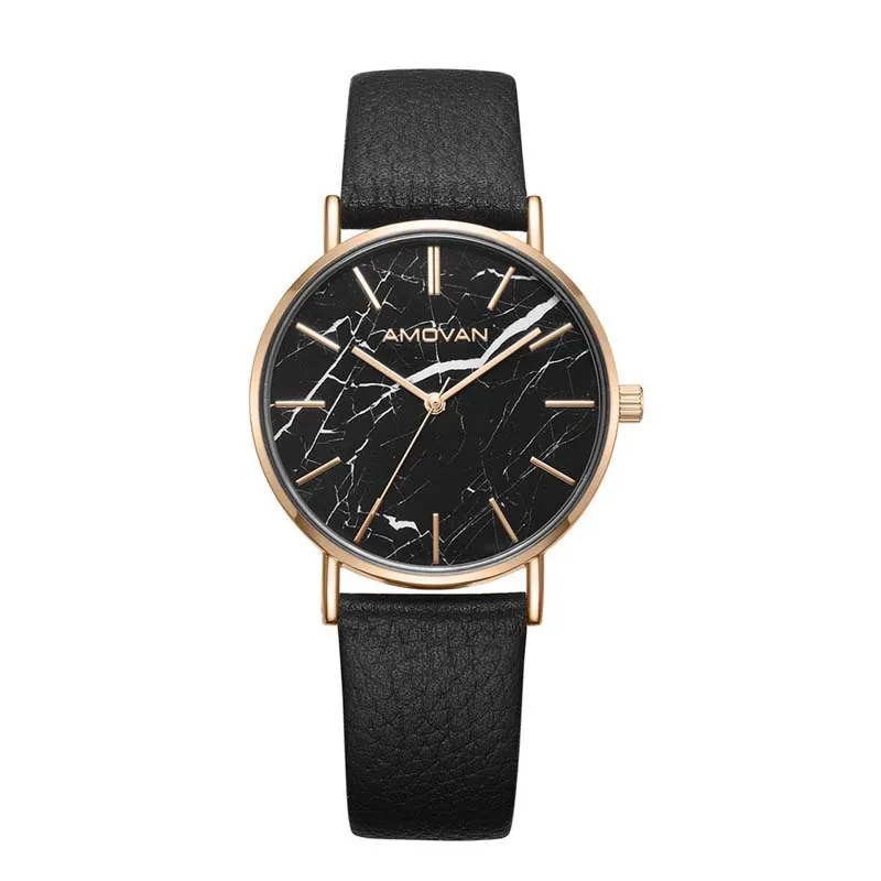 

Branded Black Marble genuine leather strap lady fashion watch for ladies