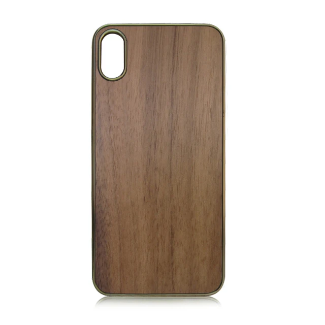 

Wholesale custom gold plated hard plastic cover blank real wood phone case for iPhone X wooden mobile shells