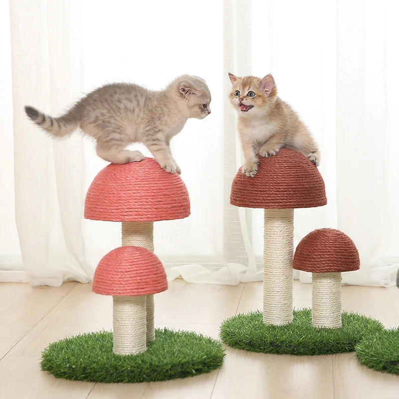 

2kg  Sustainable Sisal Hemp Mushroom Cute Cat Tree Pink Cat Tree, Pink/grey/brown/white