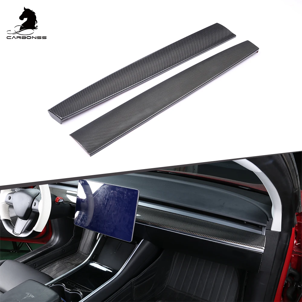 

Car Interior Trims 2Pcs Dry Carbon Fiber Center Console Panel Dashboard Cover For Tesla Model 3 Model Y