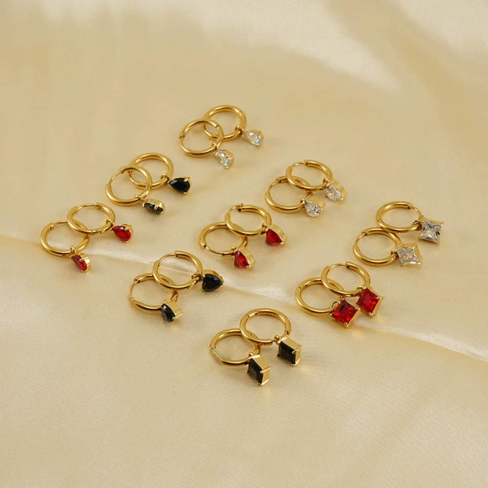 

Wholesale Fashion Jewelry 18K Gold Plated Heart Water Drop Cubic Zirconia Colorful Women'S Drop Dangle Earrings