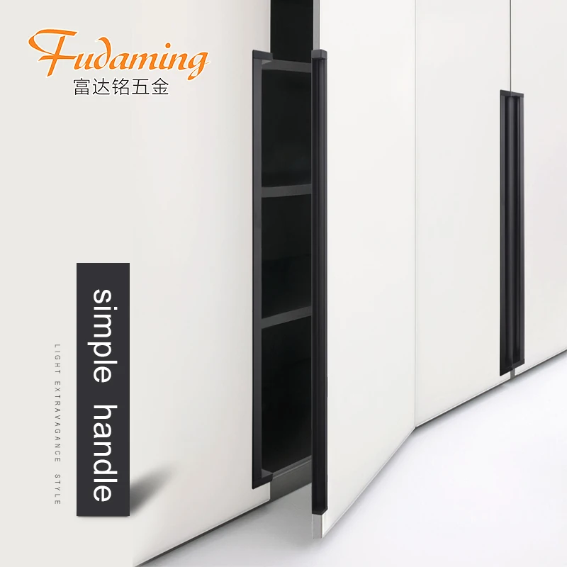 
Black aluminum alloy invisible recessed long handle for wardrobe drawer cabinet door 