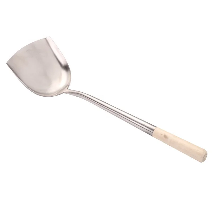 

16.5'' Inch High Quality Long-Lasting Wok Spatula With Wood Handle, Silver