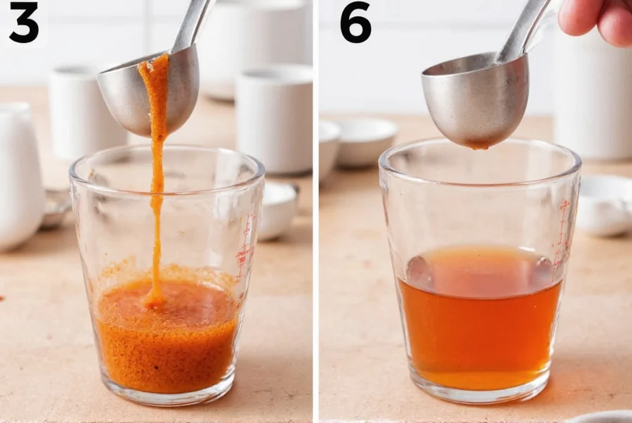 Step-by-step preparation of cayenne pepper water with measuring spoon and glass