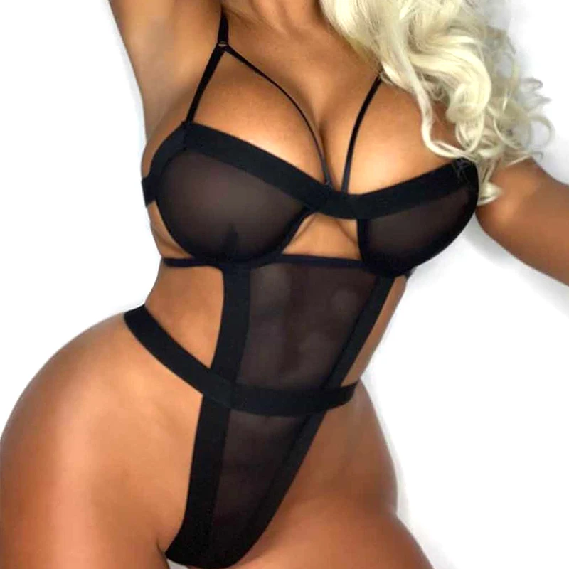 

2021 Hot Selling Transparent Plus Size Lengerie Hot Cheap Lingerie Bodysuit Ladies Sexy Underwear Thongs With Hollow Out