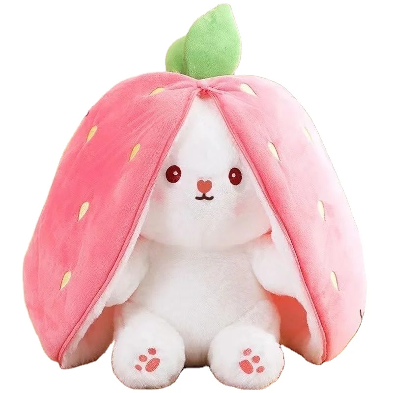 

wholesale Fruit strawberry rabbit change to carrot soft toy rabbit Rag Doll rabbit plush toy gift toys