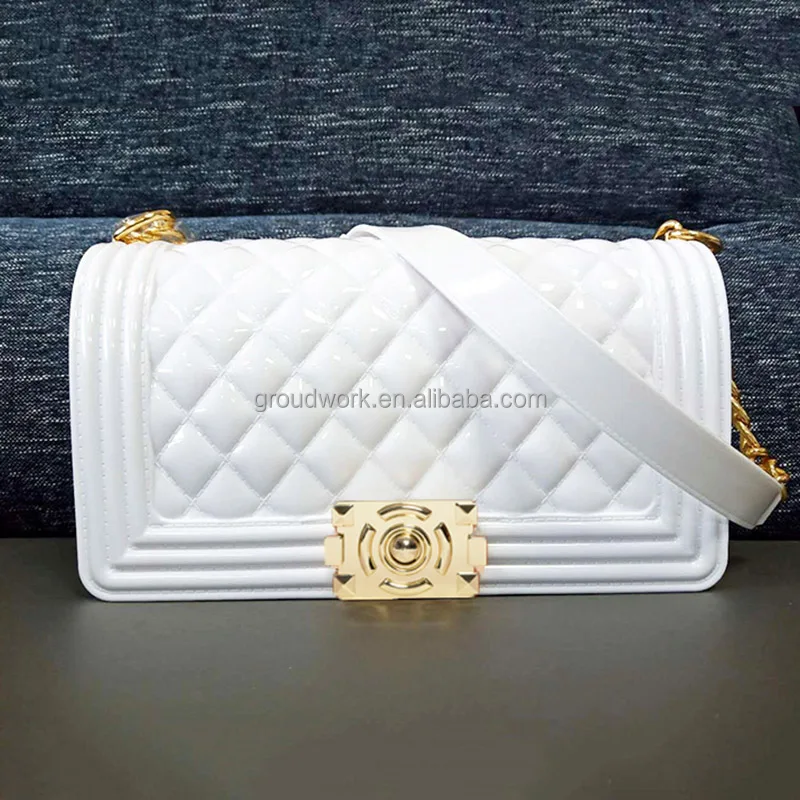 

Large capacity handbag white chain lock solid color jelly purse women girls fashionable bags hot selling girls purse, Rich