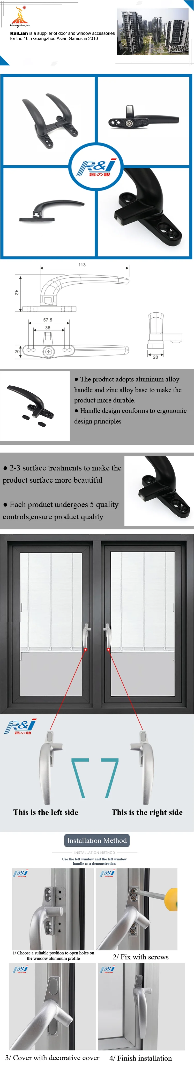 Casement Window Handle 7 Shape Aluminium Powder Coating OEM ODM Modern Aluminum Alloy Handle + Zinc Alloy Base Window Hardware