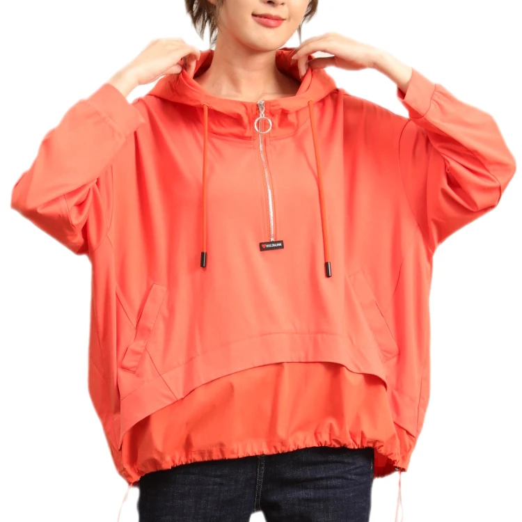 

Half Zipper Drop Shoulder Casual Hooded Sweatshirt Long Sleeve Pullover Women's Hoodie