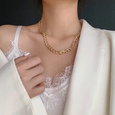 

2021 Simple Style Hip Hops Flat Link Chain Necklaces 18K Gold Plating Chunky Chain Necklaces for Women