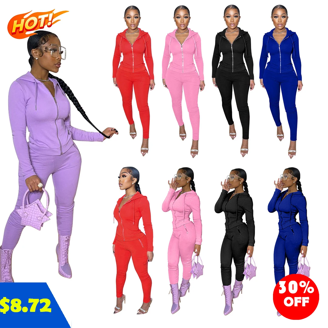 

Custom LOGO fall 2021 women clothes 2 piece set hoodie long sleeve trousers zippered sports two piece set for women clothing, As picture