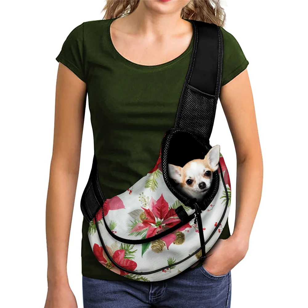 

Design Pets Product Christmas Poinsettia Pattern Pet Sling CarrierBreathable Mesh Adjustable Beach Bag Pets for Puppy/Kitten, Customized color